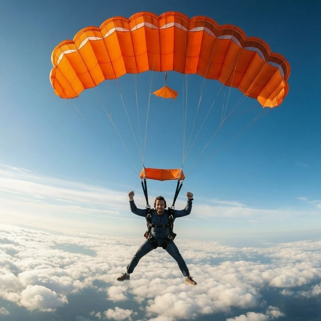 Paracadutista in volo con cielo aperto - AIR Coach app paracadutismo sicuro